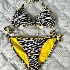 Xhilaration Reversible Zebra Striped / Cheetah String Tie Bikini
